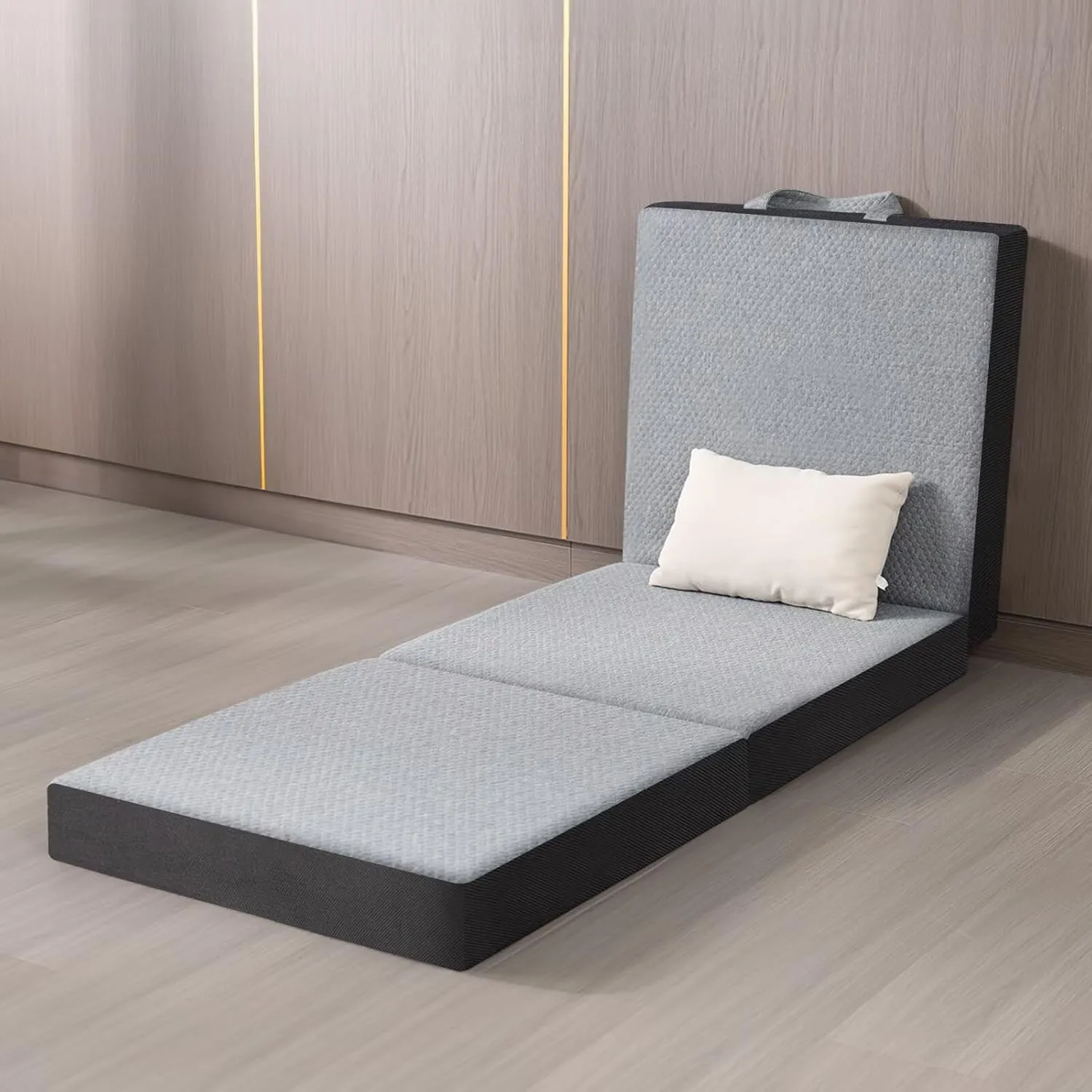 Vamcheer Tri Folding Mattress Single Size - 4 Inch Small Foldable Mattress for Petite Users/Travel/Camping/Guest Room, 75"x25"x4" Tri-Fold Memory Foam Mat with Washable Cover, Handle & Non-Slip Bottom