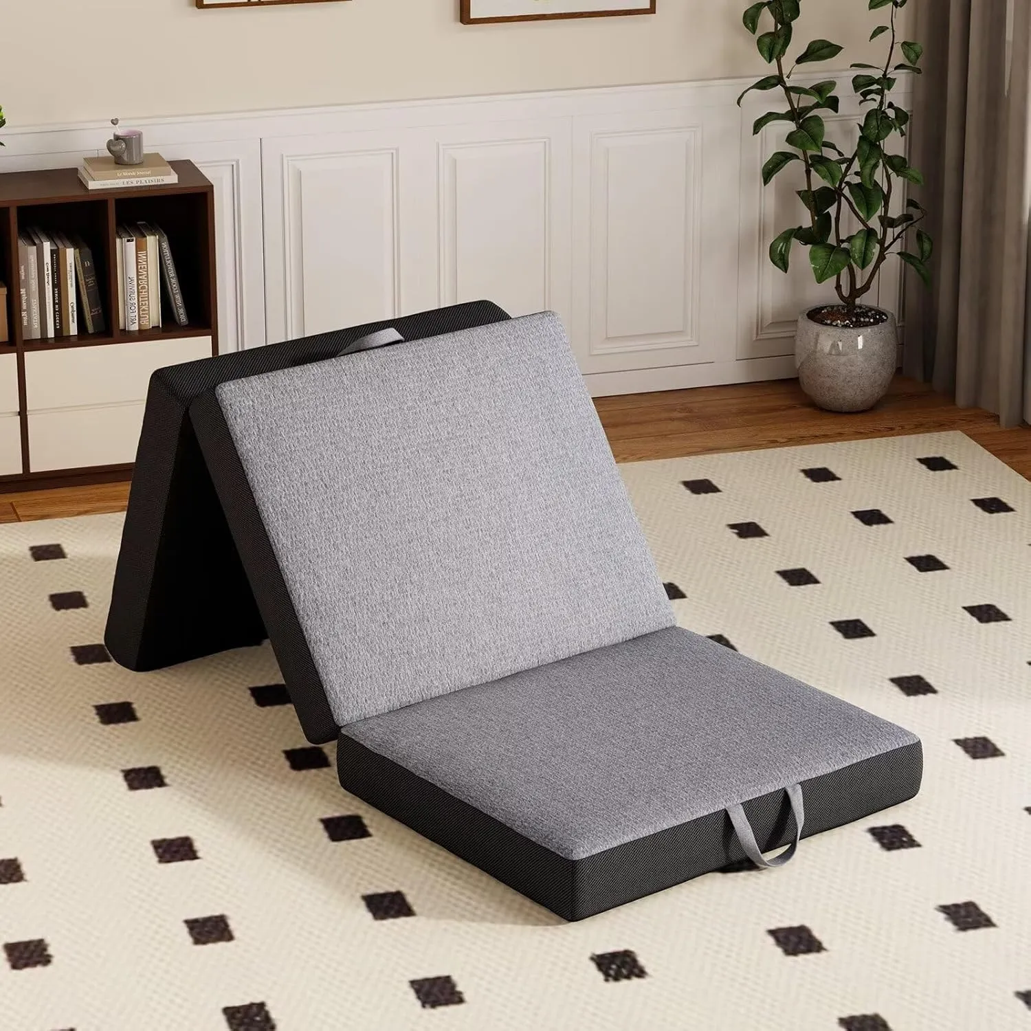 Vamcheer Tri Folding Mattress Single Size - 4 Inch Small Foldable Mattress for Petite Users/Travel/Camping/Guest Room, 75"x25"x4" Tri-Fold Memory Foam Mat with Washable Cover, Handle & Non-Slip Bottom