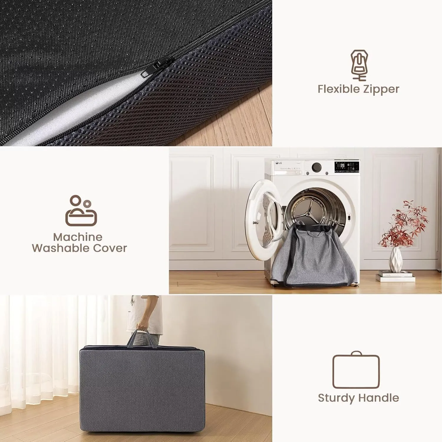Vamcheer Tri Folding Mattress Single Size - 4 Inch Small Foldable Mattress for Petite Users/Travel/Camping/Guest Room, 75"x25"x4" Tri-Fold Memory Foam Mat with Washable Cover, Handle & Non-Slip Bottom