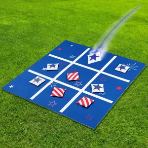 Vanblue 4th of July Tic Tac Toe Bean Bag Toss Game - Giant 3FT Felt Board with 10pcs Red & Blue Bean Bags - Outdoor & Indoor Family Fun Game Set