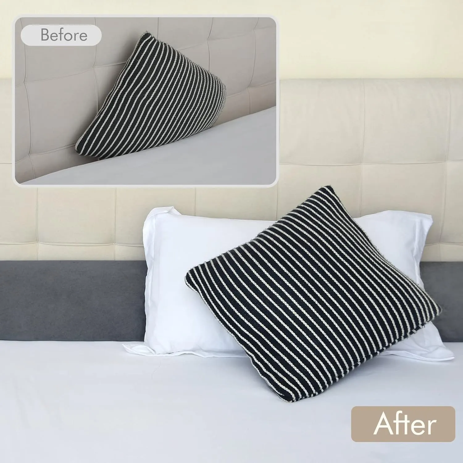 Vekkia Queen Bed Wedge Pillow for Headboard Gap Filler(0-5"),High-Density Foam,Prevents Pillows & Items from Falling,Ergonomic Design,Large Storage Pockets, Removable&Washable Cover,Gray,60''x10 x6