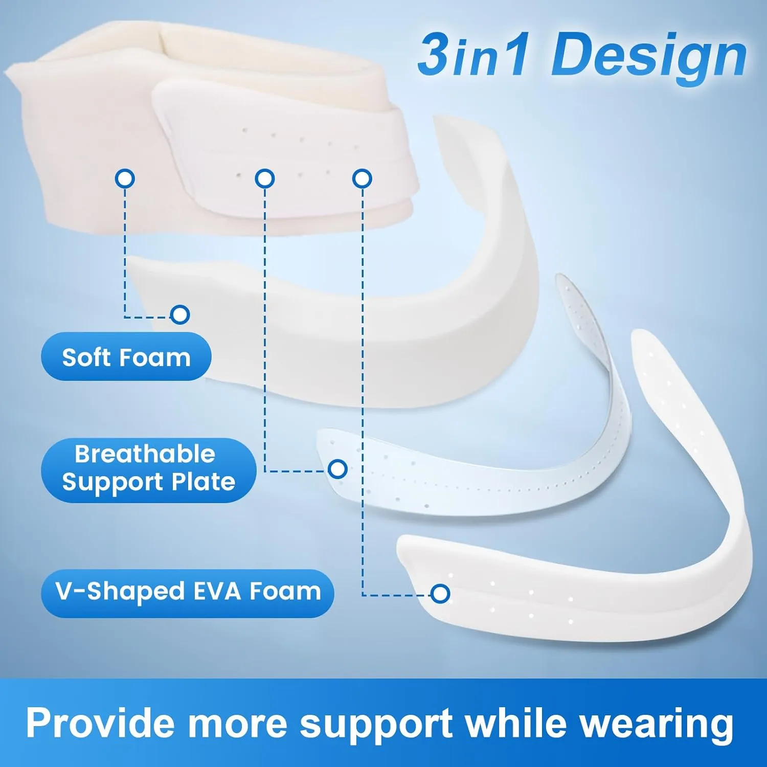 Velpeau Neck Brace for Neck Pain and Strong Support, Soft Cervical Collar for Sleeping Upright, Snoozing - Stabilizes & Relieves Pressure in Spine for Women & Men (Blue, S: 11-13.5" / 3" Depth)