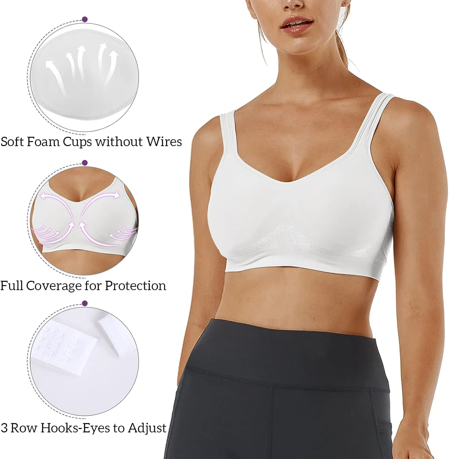 Vertvie Women's Wirefree Bras Seamless Full Coverage Plus Size Sports Bra for Sleeping Yoga Workout Everyday Wear Bralette