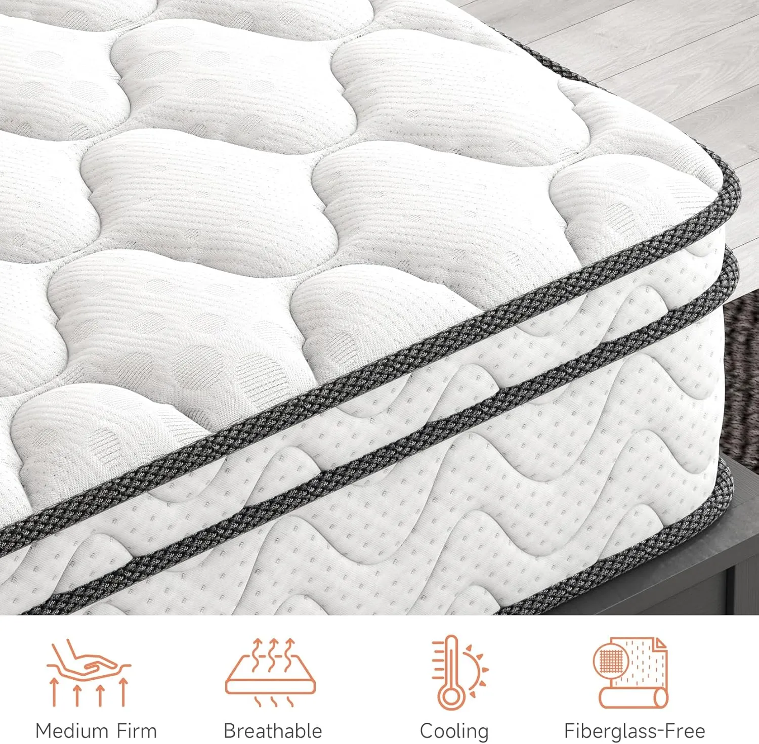 Vesgantti Twin Mattress, 10 Inch Hybrid Single Bed Mattress in a Box with Memory Foam and Pocket Spring, Ergonomic Design & Pressure Relief, Medium Firm Feel, 39"*75"*10"