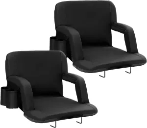 VEVOR Stadium Seat with Back Support, Wide Bleacher Seat Backs, Folding Padded Cushion Stadium Chair, Portable Reclining Chairs with Hook Pocket Cupholder, Ideal for Sport Event Beach Concert (2 Set)