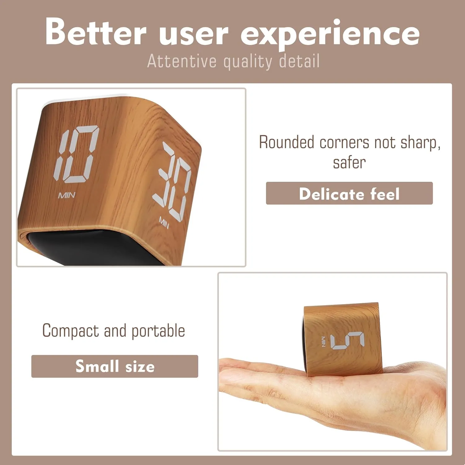 VEWINGL Cube Pomodoro Timer,5/10/30/60 Minutes and Custom Countdown,Productivity Timer,Pause and Resume,Silent,Vibrate and Adjustable Sound Alarm for Tasks,Work,Study,Kitchen