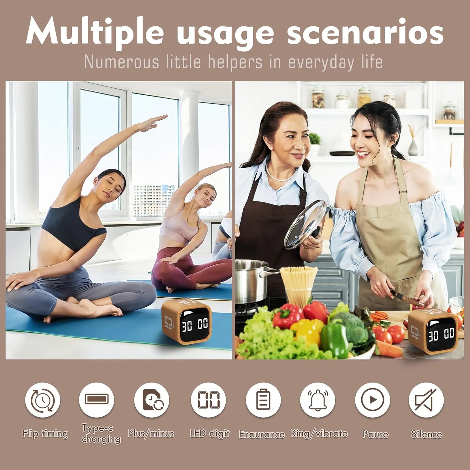 VEWINGL Cube Pomodoro Timer,5/10/30/60 Minutes and Custom Countdown,Productivity Timer,Pause and Resume,Silent,Vibrate and Adjustable Sound Alarm for Tasks,Work,Study,Kitchen