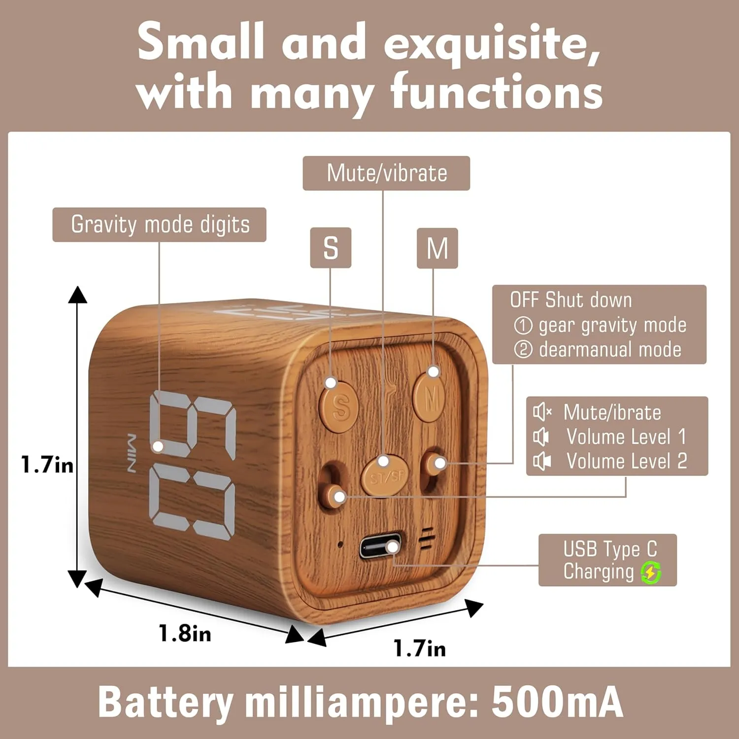 VEWINGL Cube Pomodoro Timer,5/10/30/60 Minutes and Custom Countdown,Productivity Timer,Pause and Resume,Silent,Vibrate and Adjustable Sound Alarm for Tasks,Work,Study,Kitchen