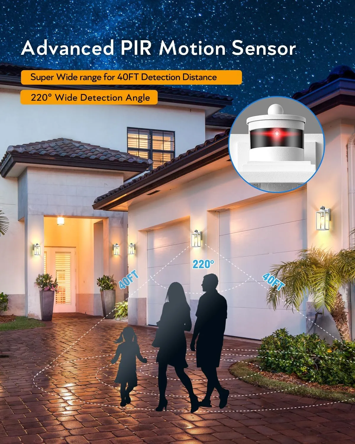 VIANIS 2 Pack Motion Sensor Porch Light, Outdoor Garage Lighting Fixtures Wall Mount, White Outside LED Lights for House, Dusk to Dawn Exterior Sconces Wall Lighting Lantern Lamps for Front Door Coach