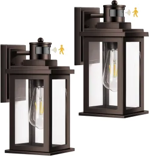VIANIS 2 Pack Outdoor Lights for House with Motion Sensor, Brown Dusk to Dawn Motion Sensor Outdoor Lights, Oil Rubbed Bronze Porch Lights Outdoor Lantern for Garden, Garage, Doorway, 100% Aluminum