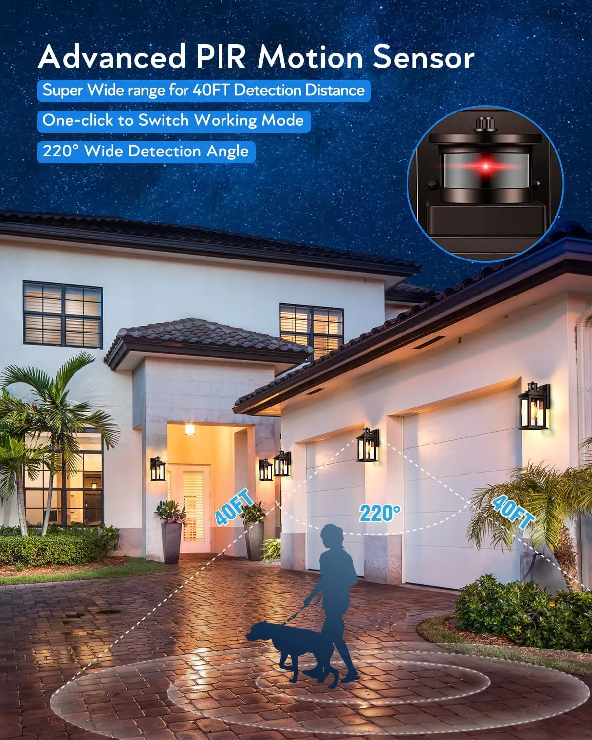VIANIS Exterior Lights for House with Motion Sensor, Brown Dusk to Dawn Outside Lights for House Lantern, Oil Rubbed Bronze Exterior Lighting Fixtures for Garden, Garage, Doorway, 100% Aluminum