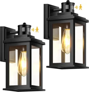 VIANIS Motion Sensor Outdoor Light, 2 Packs Exterior Lights for House, Black Waterproof Dusk to Dawn Outside Porch Lights Lantern for Garage Patio Doorway, Anti-Rust,Brightness Distance Adjustable