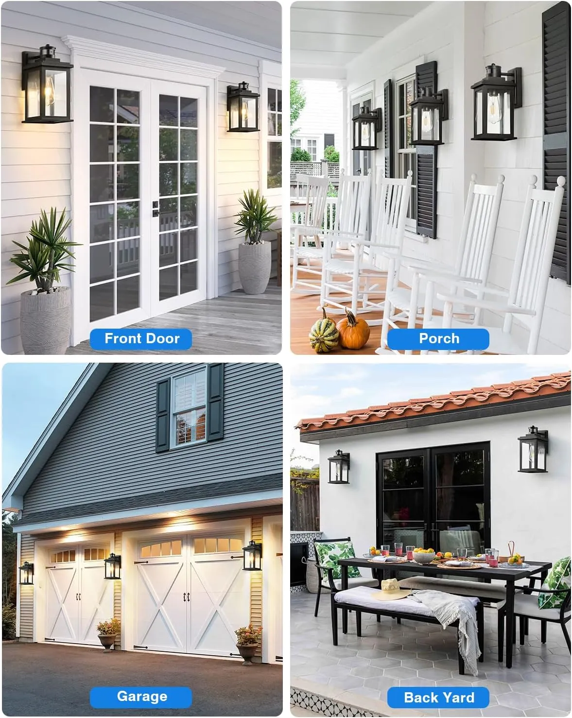 VIANIS Motion Sensor Outdoor Light, 2 Packs Exterior Lights for House, Black Waterproof Dusk to Dawn Outside Porch Lights Lantern for Garage Patio Doorway, Anti-Rust,Brightness Distance Adjustable