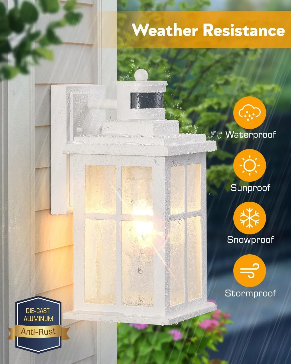 VIANIS White Motion Sensor Outdoor Wall Lights, 2 Packs Front Porch Lights Outdoor Wall Sconce Lantern, Anti-Rust Waterproof Exterior Lighting Fixtures Wall Mount, Dusk to Dawn Outside Garage Lights