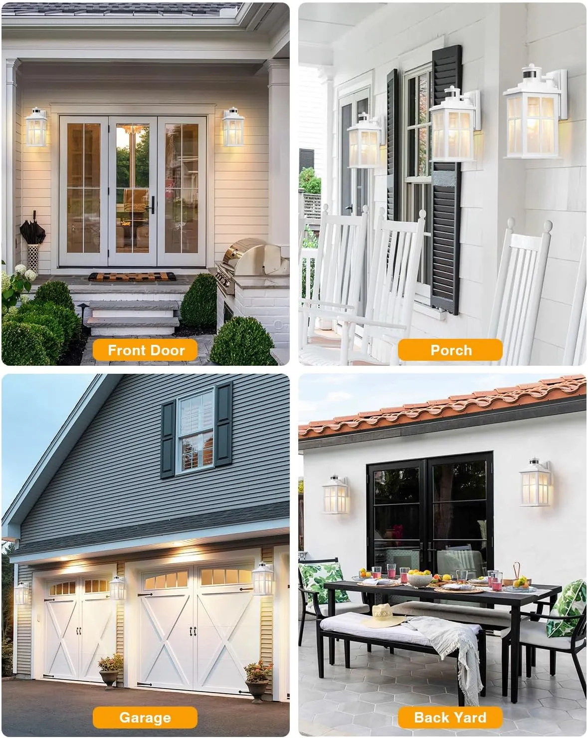 VIANIS White Motion Sensor Outdoor Wall Lights, 2 Packs Front Porch Lights Outdoor Wall Sconce Lantern, Anti-Rust Waterproof Exterior Lighting Fixtures Wall Mount, Dusk to Dawn Outside Garage Lights