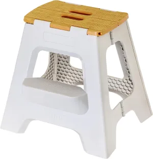 Vigar Compact Step Stool Foldable, 16-inch Two-Step Stools for Adults up to 330 Pound, Lightweight Stool, Non-Slip Folding Step Stool, Grey, Bamboo on Top