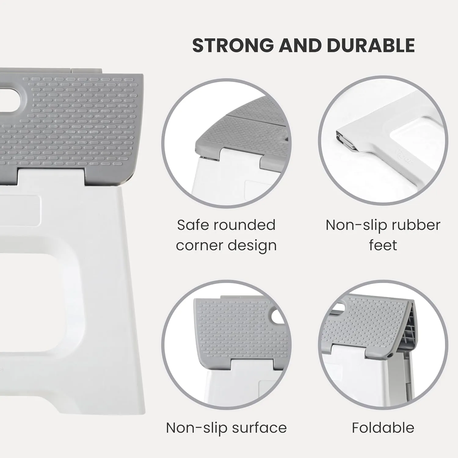 Vigar Compact Step Stool Foldable, 9-inch Step Stools for Adults up to 330 Pound, Lightweight Stool, Non-Slip Folding Step Stool, Gray