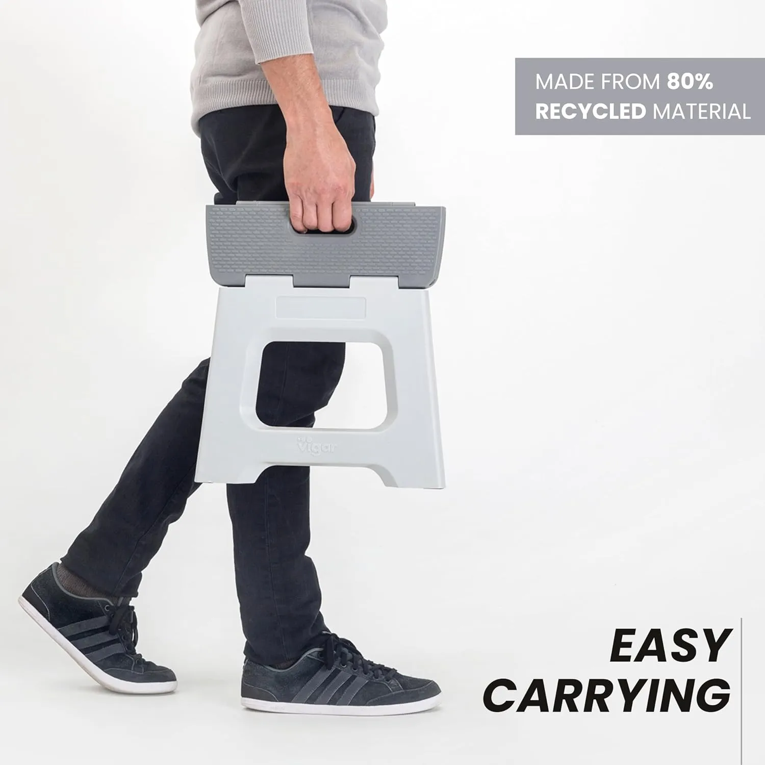 Vigar Compact Step Stool Foldable, 9-inch Step Stools for Adults up to 330 Pound, Lightweight Stool, Non-Slip Folding Step Stool, Gray