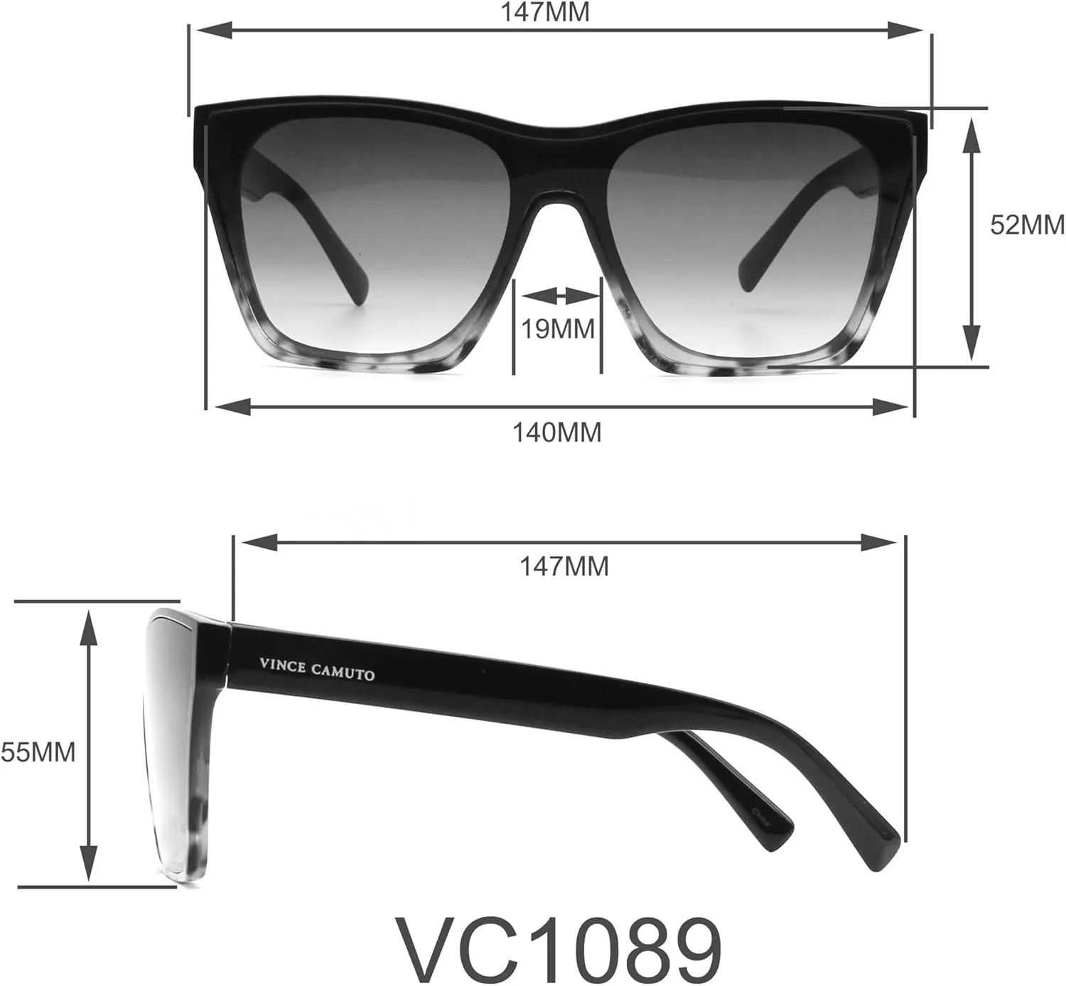 Vince Camuto Women's Vc1089 Shield 100% Uv Protective Square Sunglasses. Luxe Gifts for Her, 140 Mm