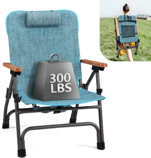 VINGLI Aluminum Folding Camping Chair,Backpack Camping Chair for Adults with Cup Holder, Heavy Duty Outdoor Chairs Support 300LBS,Lawn Chairs