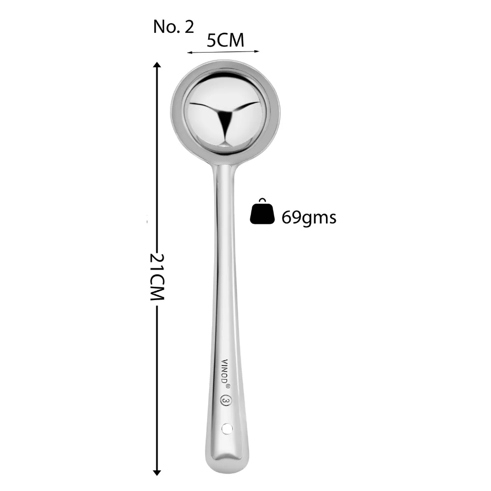 Vinod Stainless Steel Basting Serving Ladle, Serving Spoon / Karachi. Ideal for Gravies / Soups / Curries and Dishes - Set of 2,  Size 21cm, No 2