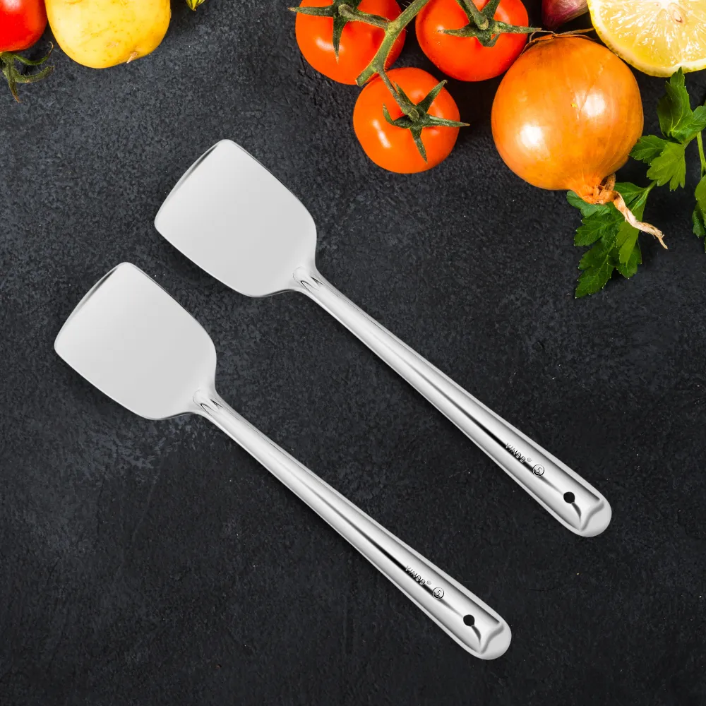 Vinod Stainless Steel Basting Turner Plain (Khurpa), Cooking Palta, Set of 2, Size 34cm, No 5