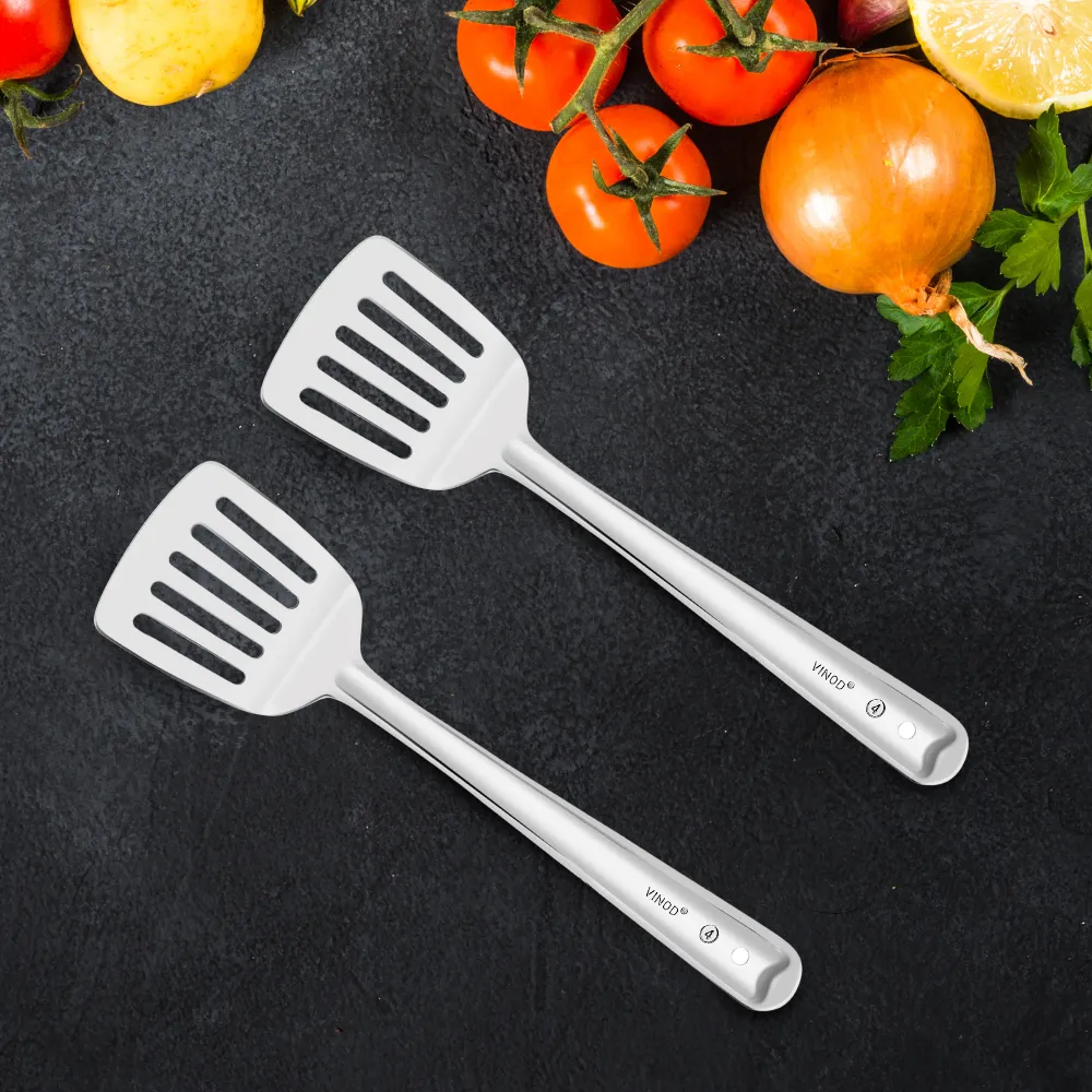 Vinod Stainless Steel Basting Turner Slotted/ Cooking Palta, Set of 2, Size 36cm, No 6