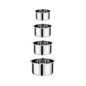 Vinod Stainless Steel Induction Friendly Flat Bottom Tope Without Lid – 4 Pieces Large Set – Capacity 3.70 Litre, 4.60 Litre, 5.50 Litre &#038; 6.70 Litre