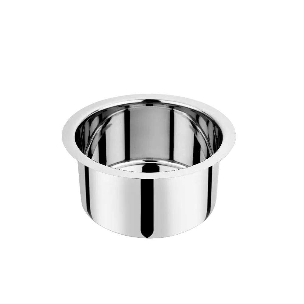 Vinod Stainless Steel Induction Friendly Flat Bottom Tope Without Lid – 4 Pieces Large Set – Capacity 3.70 Litre, 4.60 Litre, 5.50 Litre &#038; 6.70 Litre