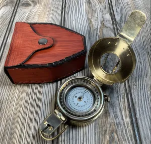 Vintage Antique Finish Brass Marine Military British Prismatic Solid Compass Gratuation Gifting Compass Engraved Birthday Confirmation Compass