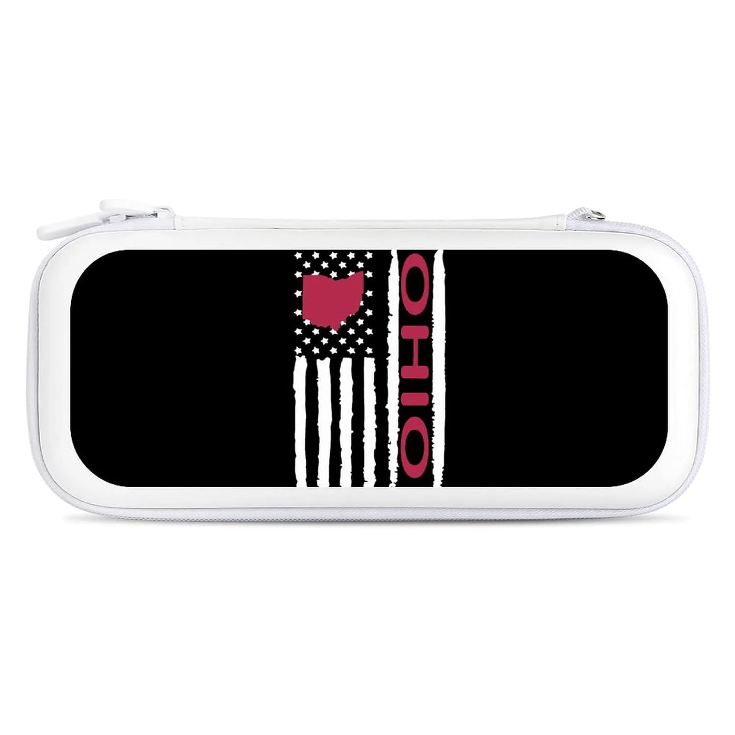 Vintage USA Ohio Map Flag Compatible with Switch Carrying Case Hard Travel Game Bag Pouch with 15 Games Accessories White-Style