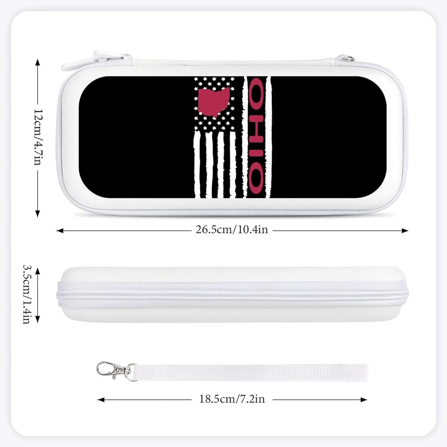 Vintage USA Ohio Map Flag Compatible with Switch Carrying Case Hard Travel Game Bag Pouch with 15 Games Accessories White-Style