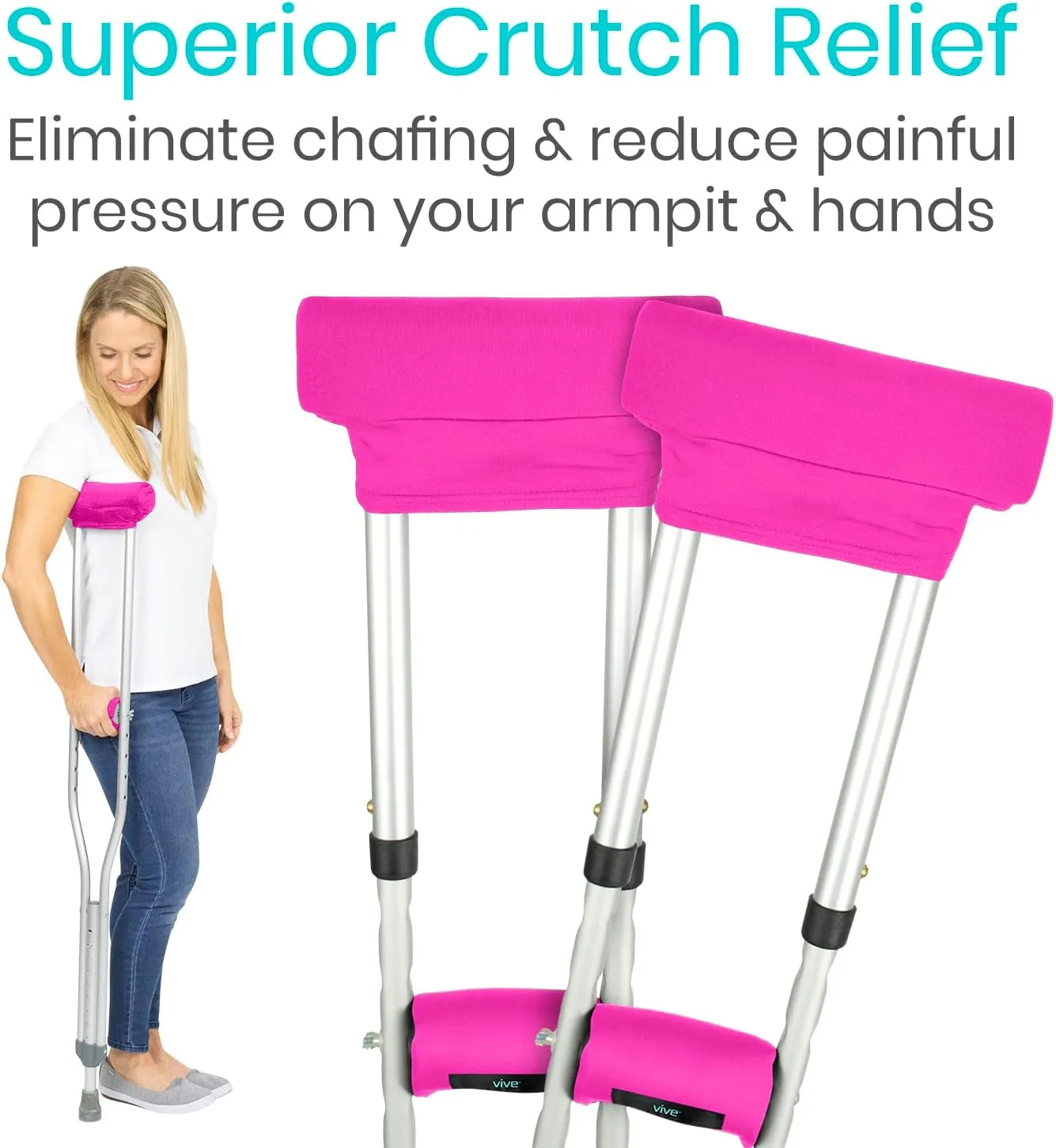 Vive Premium Crutch Pads & Hand Grips - Comfortable, Breathable, Machine Washable Padding - Moisture Wicking & Odor Reducing Pillow Accessory Covers for Adult & Youth Walking Crutches