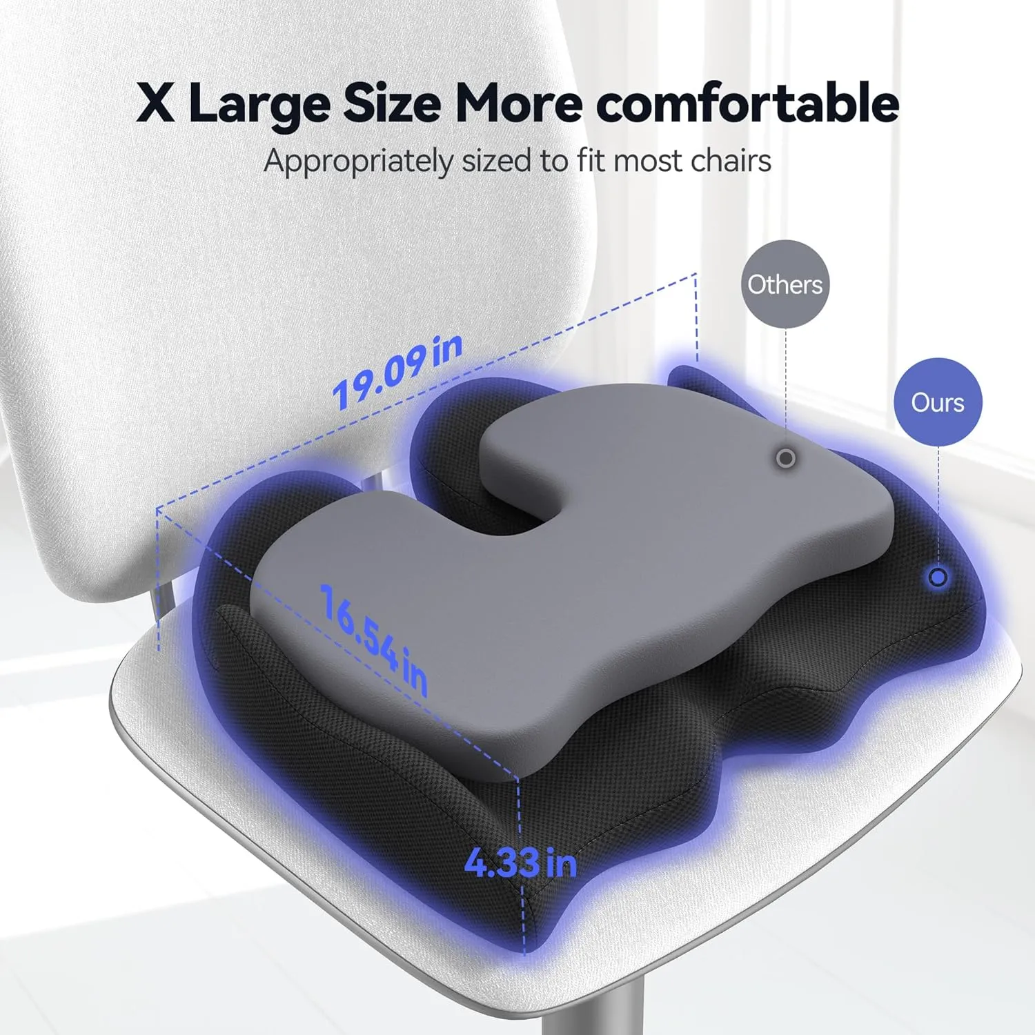 VOXON Seat Cushion for Tailbone Pain Relief, Extra Large Memory Foam Office Chair Cushions, Ergonomic Seat Cushion for Home, Car, Pressure Relief Pad for Hip, Coccyx, All Day Comfort