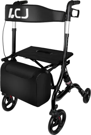 Walkers for Seniors with Seat,Rollator Walker with Foldable,8" Front Wheel,Height-Adjustable Seat,Equipped with Shopping Bag,Supports up to 300 lbs(Black-Shock-Absorbing Design)