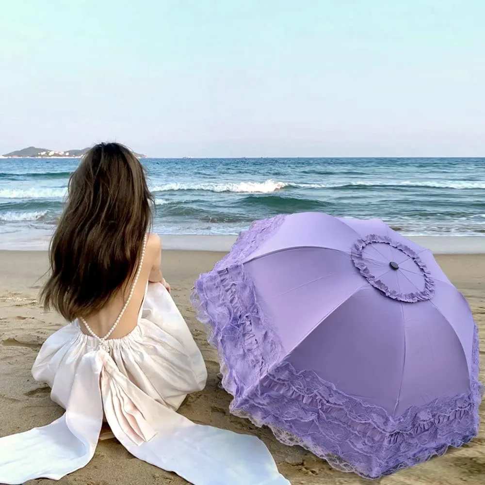 WANLIAN Lace Windproof Folding Sunny and Rainy Umbrella Ultraviolet-Proof Anti Sun UV Protection Parasol Umbrella