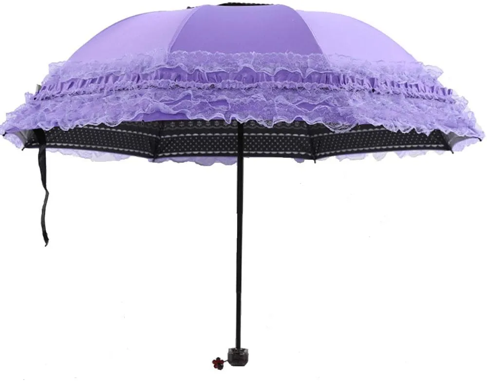 WANLIAN Lace Windproof Folding Sunny and Rainy Umbrella Ultraviolet-Proof Anti Sun UV Protection Parasol Umbrella