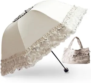 WANLIAN Lace Windproof Folding Sunny and Rainy Umbrella Ultraviolet-Proof Anti Sun UV Protection Parasol Umbrella