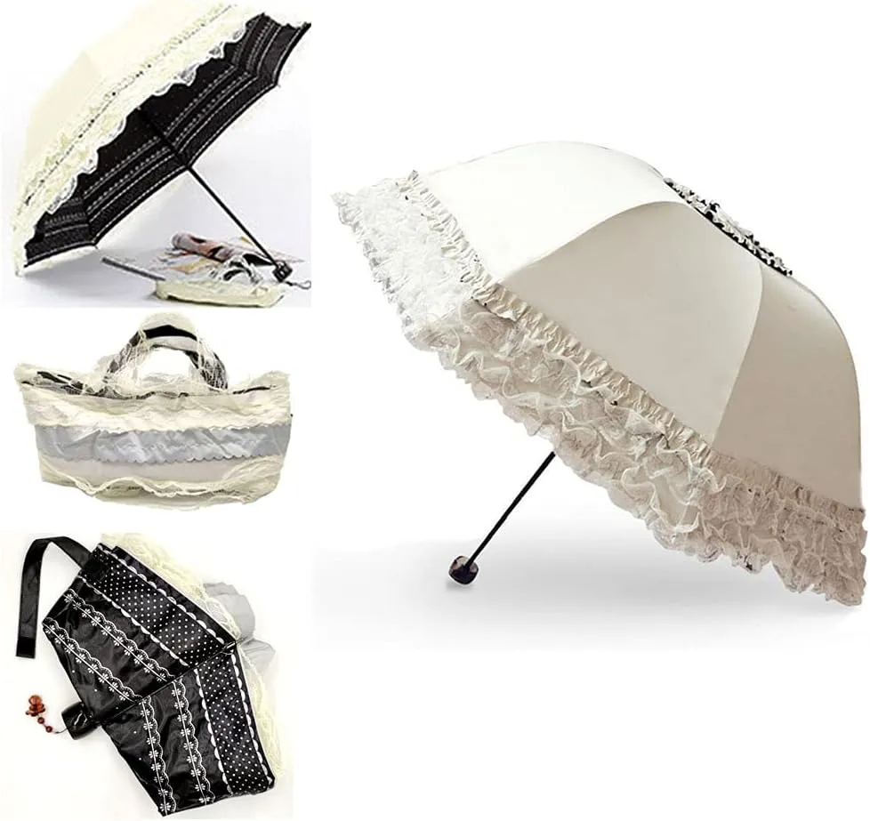 WANLIAN Lace Windproof Folding Sunny and Rainy Umbrella Ultraviolet-Proof Anti Sun UV Protection Parasol Umbrella