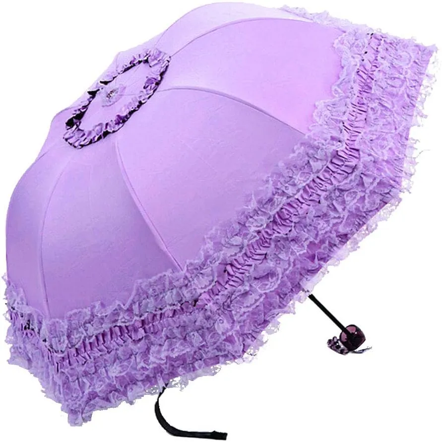 WANLIAN Lace Windproof Folding Sunny and Rainy Umbrella Ultraviolet-Proof Anti Sun UV Protection Parasol Umbrella