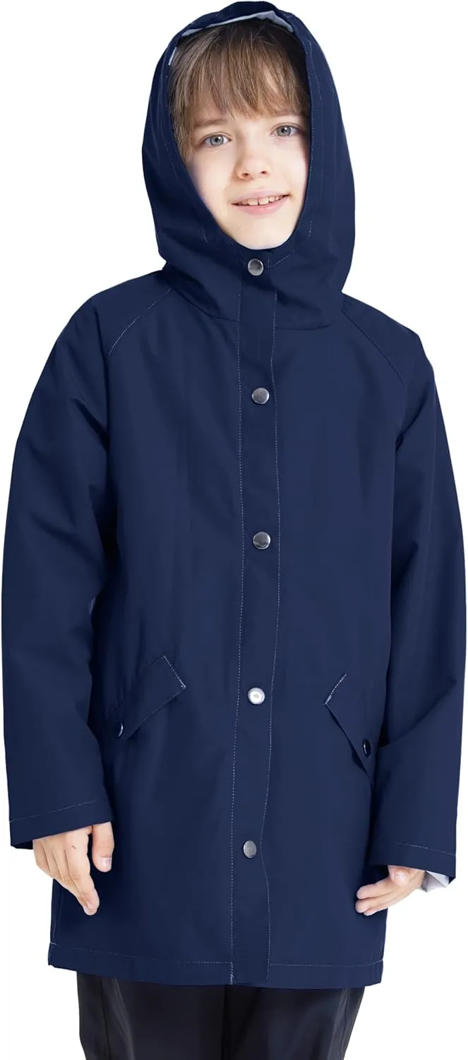 wantdo Boys & Girls Waterproof Rain Jacket Lightweight Rain Coat Hooded Windbreaker