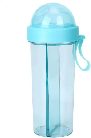 Water Bottle, 600ml Portable Outdoor Travel Sport Two Straws Water Bottle Dual-Use Drinking Bottle