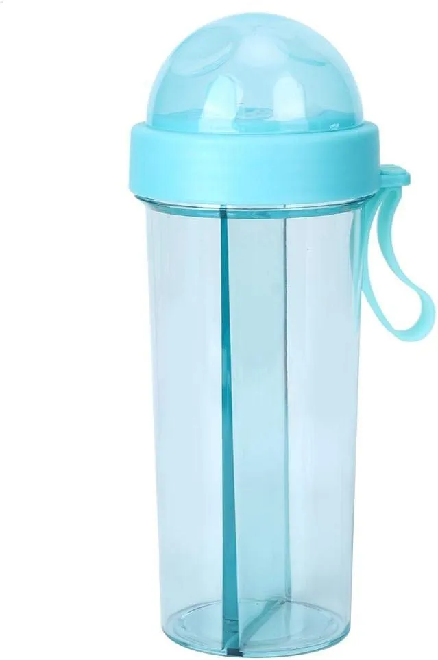 Water Bottle, 600ml Portable Outdoor Travel Sport Two Straws Water Bottle Dual-Use Drinking Bottle