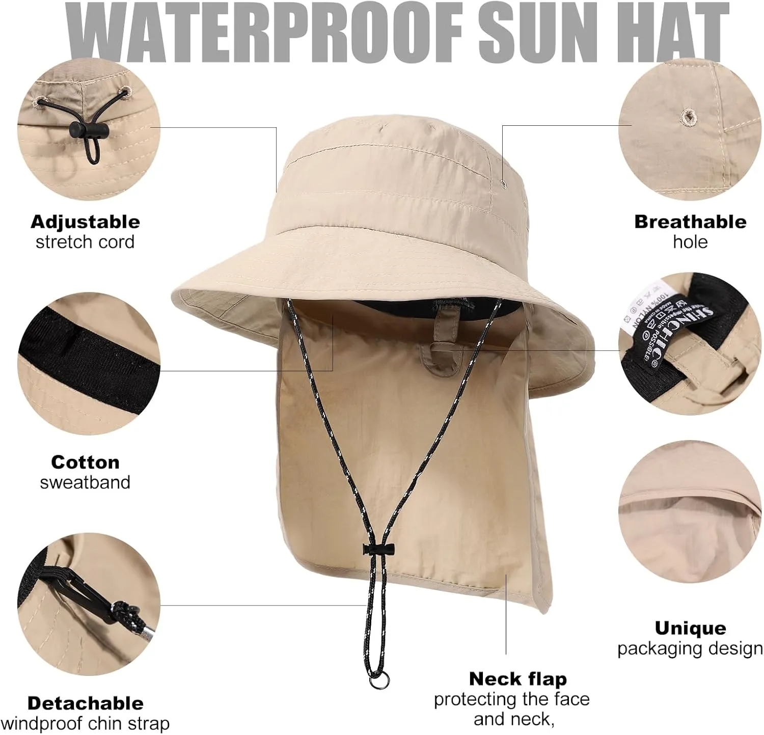 Waterproof Sun UPF 50  Bucket Hat UV Protection Packable Brimmed Boonie for Women Men Summer Lightweight Hiking Outdoor Cap