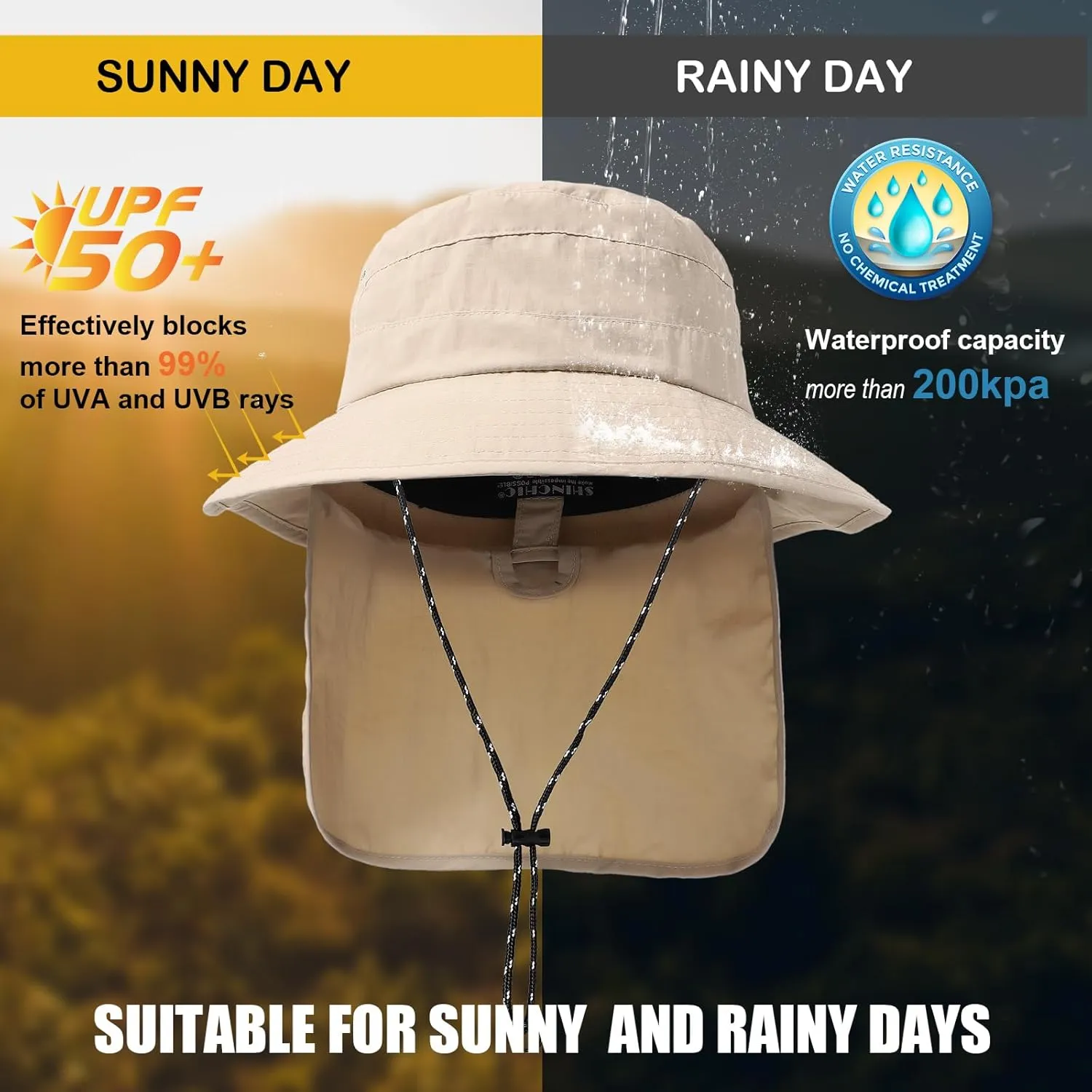 Waterproof Sun UPF 50  Bucket Hat UV Protection Packable Brimmed Boonie for Women Men Summer Lightweight Hiking Outdoor Cap