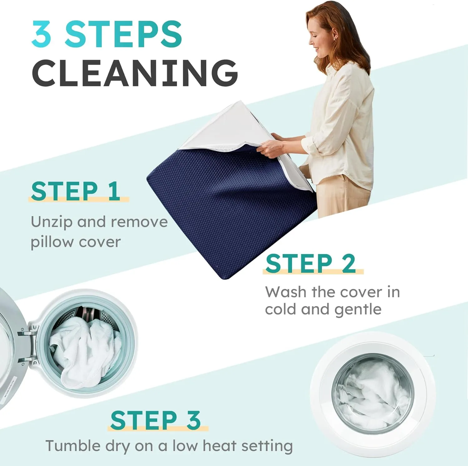 Wedge Pillow, 12 inch Elevated Bed Wedge Pillow, Breathable Triangle Cooling Memory Foam Top - Removable Washable Cover, Navy