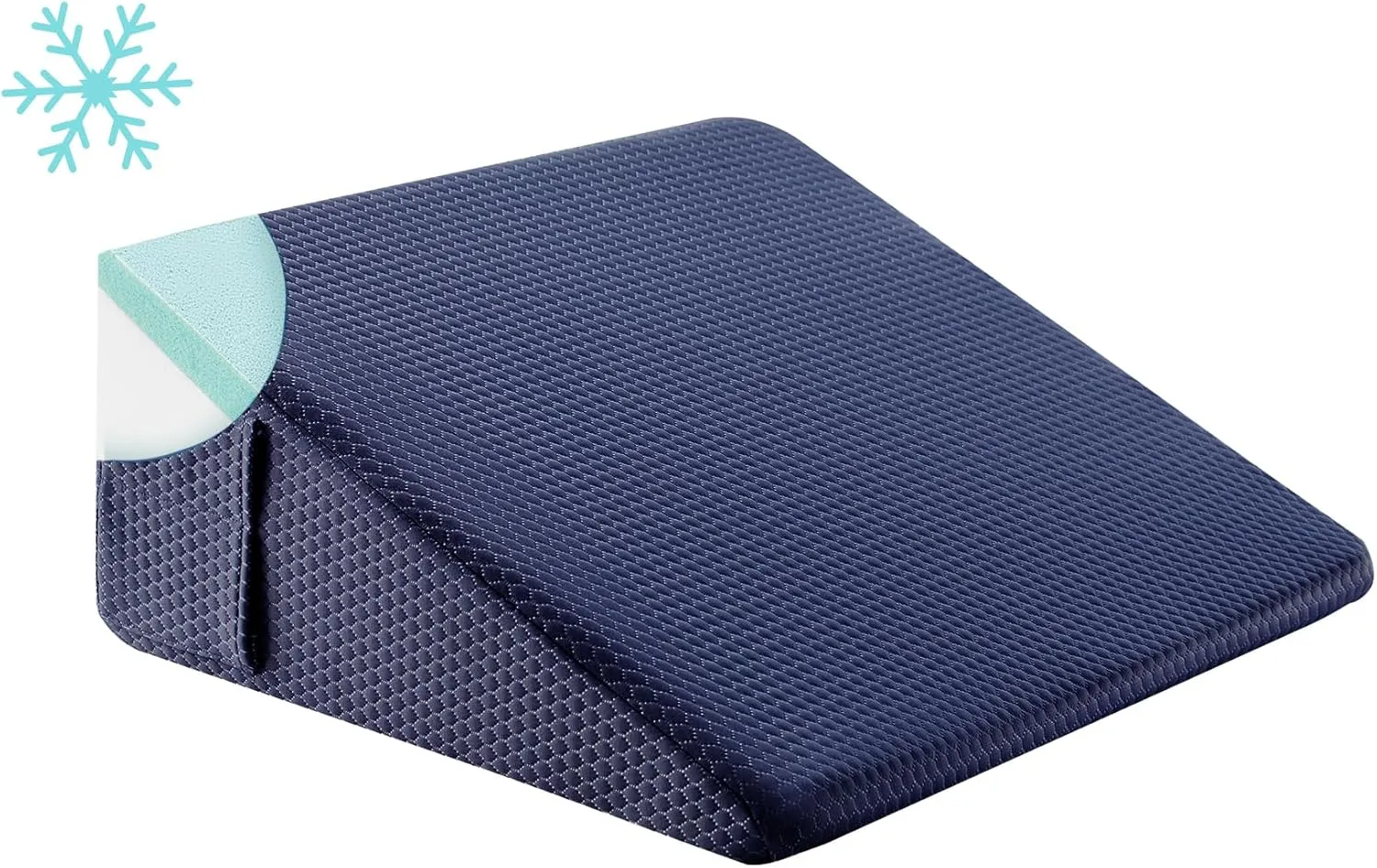 Wedge Pillow, 12 inch Elevated Bed Wedge Pillow, Breathable Triangle Cooling Memory Foam Top - Removable Washable Cover, Navy