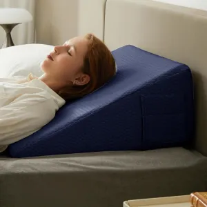 Wedge Pillow, 12 inch Elevated Bed Wedge Pillow, Breathable Triangle Cooling Memory Foam Top - Removable Washable Cover, Navy