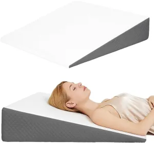 Wedge Pillow, Bed Wedge Pillows for Sleeping, Snoring, Back Support, After Surgery, Foam Triangle Pillow, Removable Washable Cover, 5in/White Grey