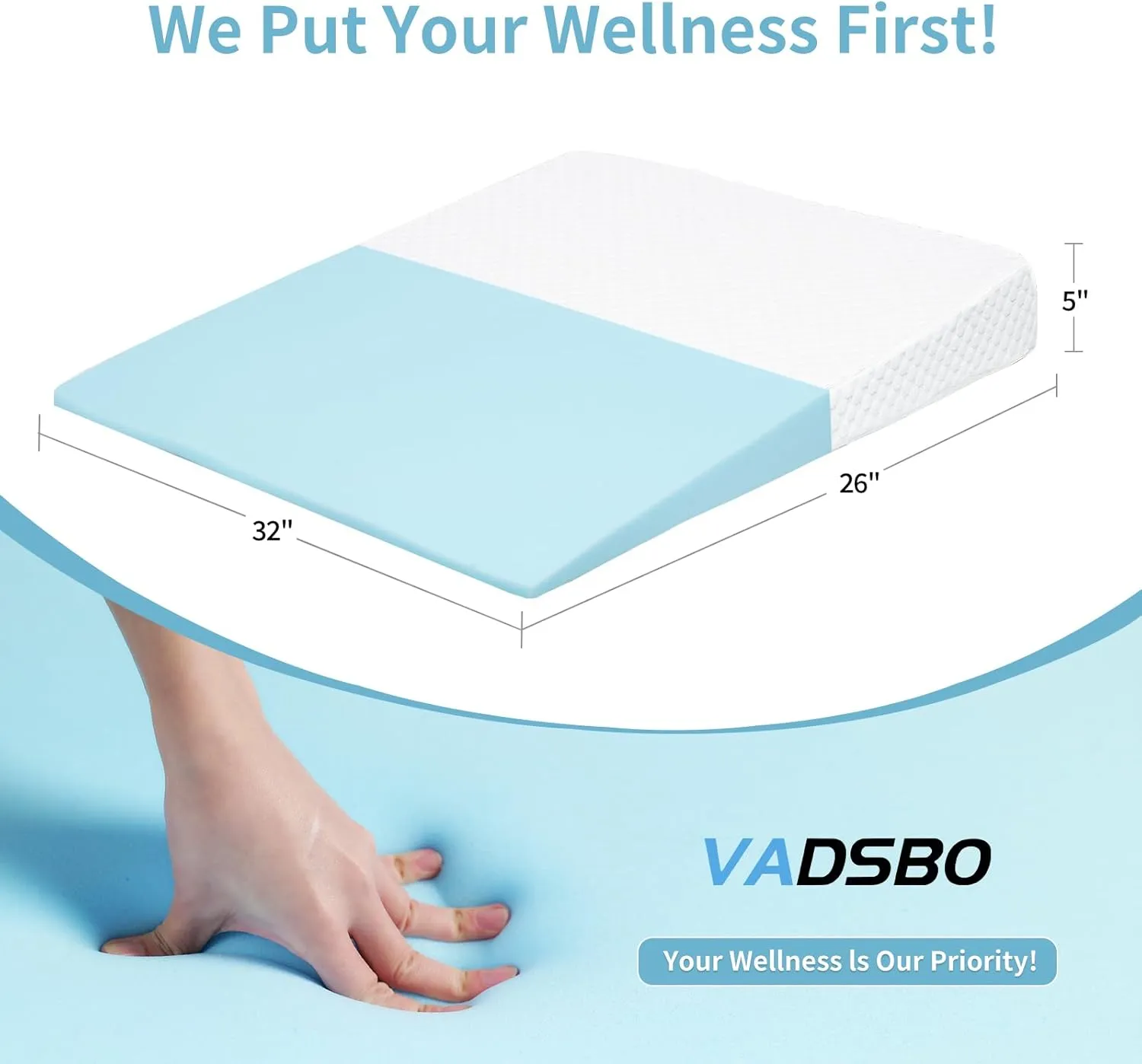 Wedge Pillow, Bed Wedge Pillows for Sleeping, Snoring, Back Support, After Surgery, Foam Triangle Pillow, Removable Washable Cover, 5in/White